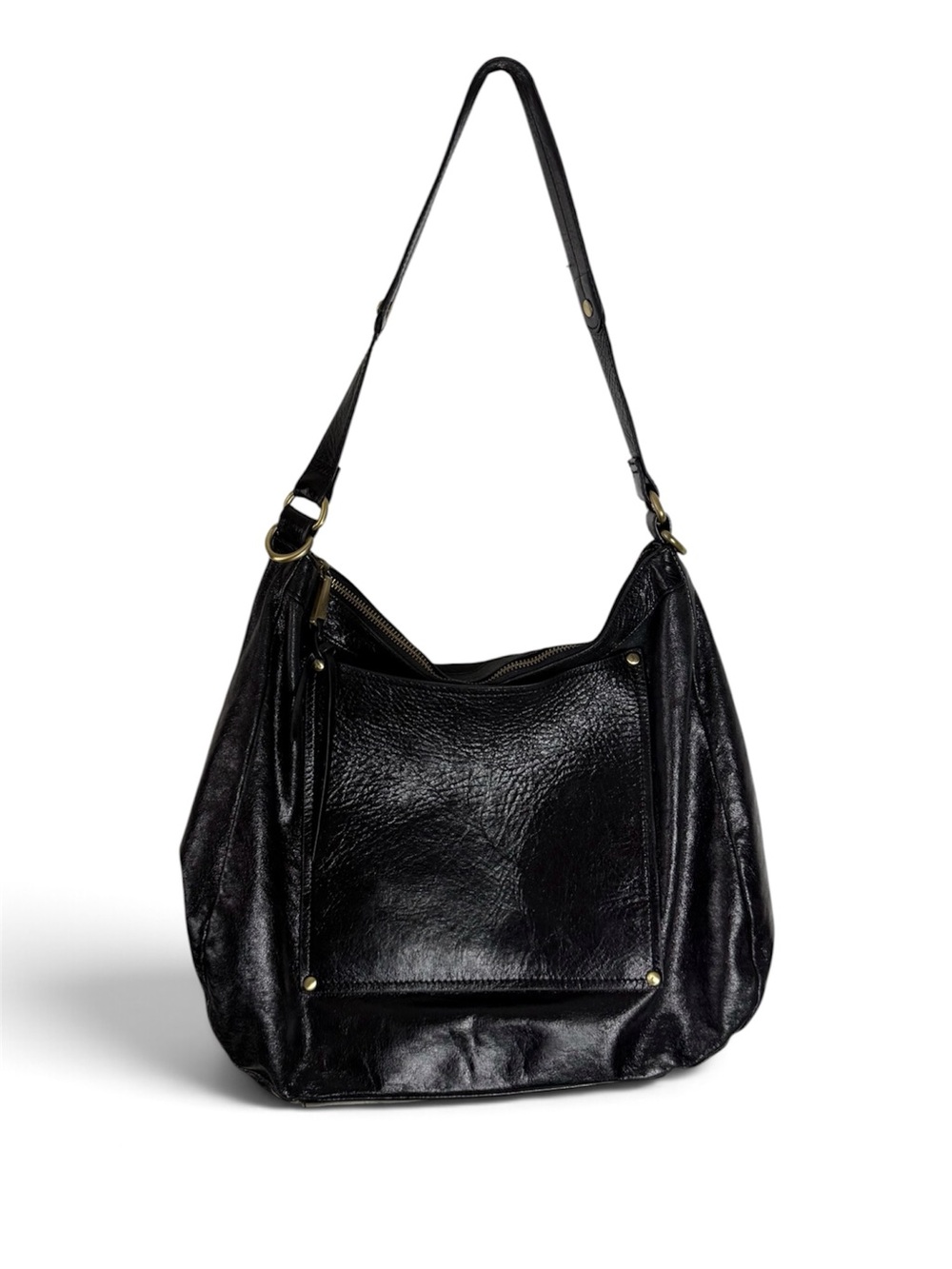 Hobo Polished Black Leather Slouchy Shoulder Bag